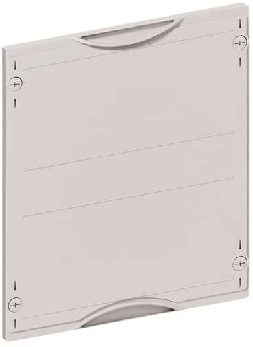 Ein quadratischer, hellgrauer Kunststoffdeckel mit abgerundeten Ecken und Schrauben an den vier Ecken. Eignet sich für Abdeckungen.