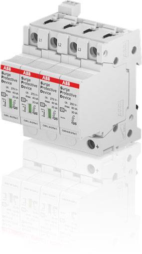 Überspannungsschutzgerät mit drei Kanälen, markiert mit L1, L2, L3. Es schützt elektrische Systeme vor Spannungsüberspannungen.
