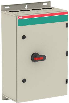 Beigefarbener Schaltkasten mit Drehschalter und Herstellerlogo oben links. Geeignet für Industrieanwendungen.