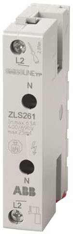 Ein grauer ZLS261 Leistungsanzeigemodul von ABB mit Anschlüssen, Schaltern und technischer Beschriftung für elektrische Steuerungen.