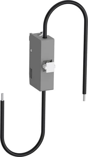 Ein elektrisches Heizelement in U-Form, befestigt an einem grauen rechteckigen Gehäuse. Geeignet für industrielle Anwendungen.