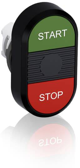 Ovaler Schalter mit 'START' in grün oben und 'STOP' in rot unten.