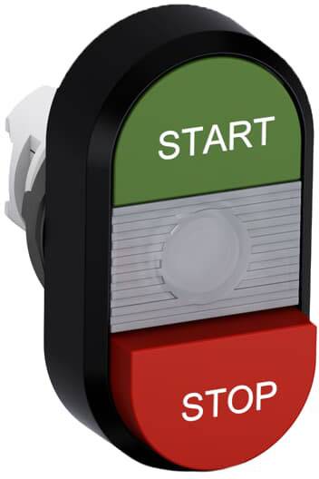 Zwei-Tasten-Schalter mit grüner 'START'-Taste oben und roter 'STOP'-Taste unten.