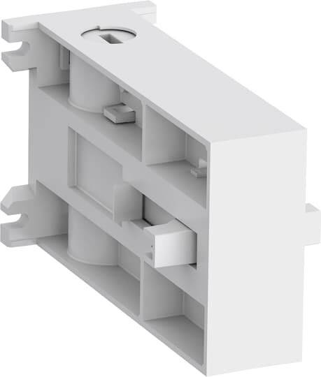 Ein weißes, rechteckiges Kunststoffteil mit Öffnungen und Befestigungsflächen, wahrscheinlich ein Bauteil für technische Anwendungen.