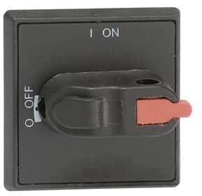 Ein schwarzer Kippschalter mit den Beschriftungen 'ON' und 'OFF' in Weiß und einem roten Hebel in der 'OFF'-Position.