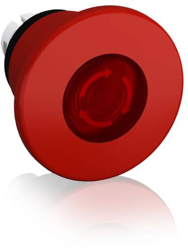 Ein großer roter Not-Aus-Schalter, der in Maschinen oder Geräten verwendet wird, um im Notfall schnell den Betrieb zu stoppen.