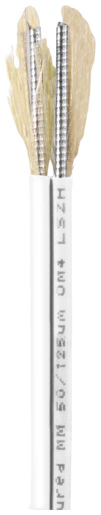 Abisoliertes Kabel mit offenem Ende, zeigt mehrere Drahtlitzen und Isolationsschichten.