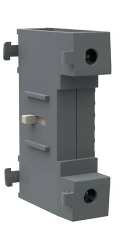 Ein grauer, rechteckiger elektrischer Anschlussblock mit mehreren Steckverbindungen für die Verdrahtung in elektrischen Schaltschränken.