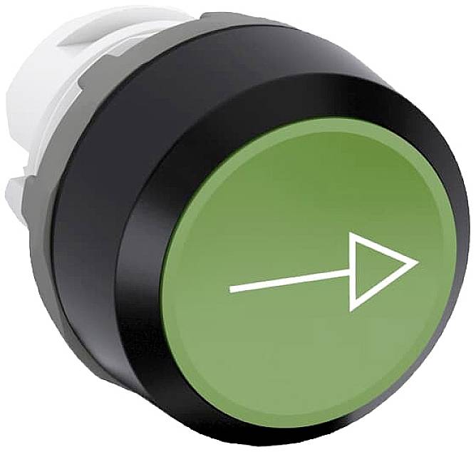 Grüner Druckknopf mit einem weißen Pfeil, der nach rechts zeigt.