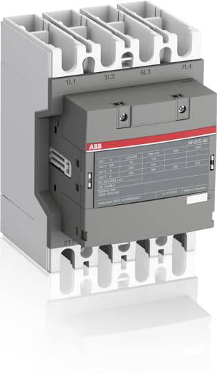 Ein graues elektrisches Schaltgerät der Marke ABB mit mehreren Anschlussklemmen, geeignet für industrielle Anwendungen.