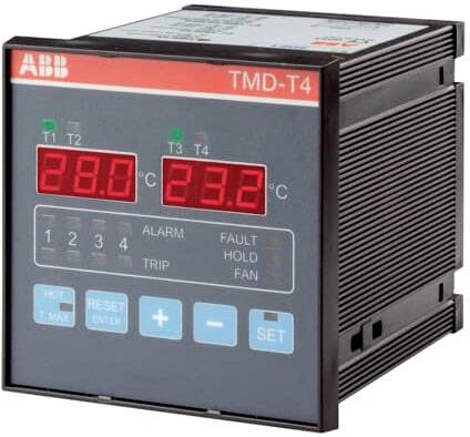 Digitales Temperaturüberwachungsgerät mit zwei Anzeigen zeigt '28.0 °C' und '23.2 °C'. Knöpfe für Alarm, Reset und Einstellungen.