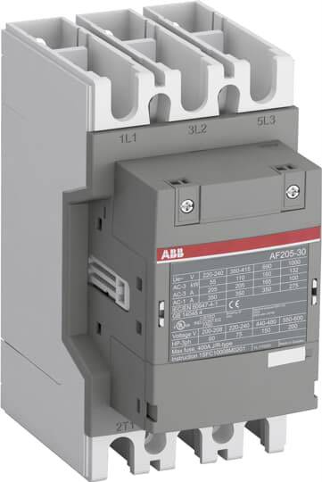 Industrieller Leistungsschalter, ABB-Marke, Modell AF205-30, zeigt technische Spezifikationen auf der Vorderseite.