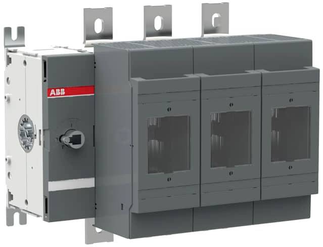 Ein großer grauer Leistungsschalter mit mehreren Anschlüssen, geeignet für industrielle Anwendungen und erhöhte elektrische Sicherheit.