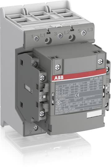 Ein grüner Leistungsschalter mit der Bezeichnung 'AF146-30' von ABB, zeigt technische Spezifikationen und Anschlussklemmen.