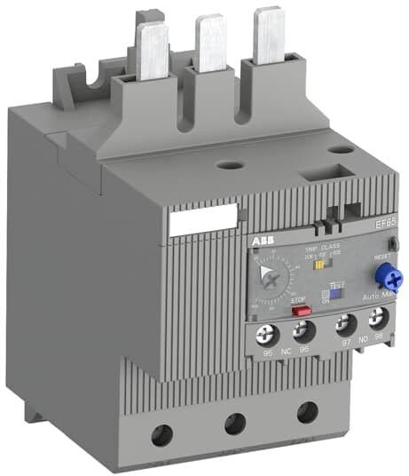 Motorschutzschalter mit drei Anschlüssen, Drehregler und Tasten zur Steuerung elektrischer Geräte.