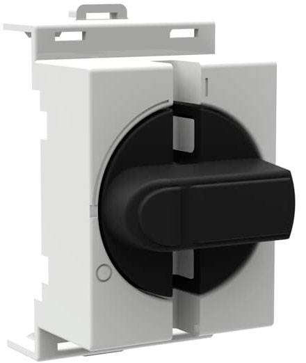 Ein schwarzer Drehschalter auf einem weißen Gehäuse, möglicherweise Teil eines elektrischen Schaltersystems.