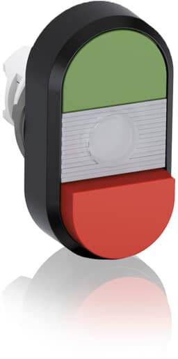 Ovale LED-Leuchte mit grünem und rotem Abschnitt, getrennt durch ein weißes Band. Symbolisiert möglicherweise einen Statusanzeiger.