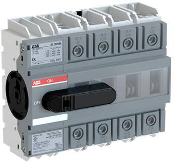 Ein elektrischer Schaltschalter mit einem Hebel, der die Position 'ON' und 'OFF' anzeigt. Das Gerät ist grau mit roten und weißen Details.