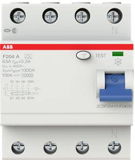 ABB 2CSF204101R3630 F204 A-63/0,3 FI-Schutzschalter A 4polig 63 A 0.3 A 400 V