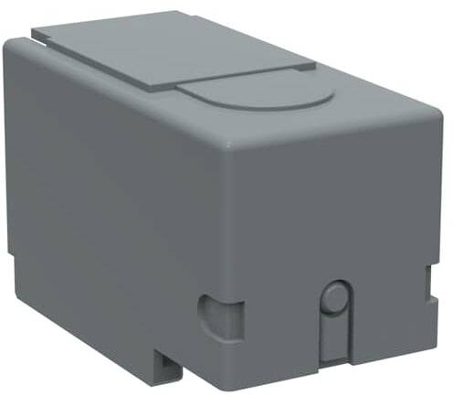 Grauer, rechteckiger elektrischer Adapter mit abgerundeten Kanten und einem Deckel an der Oberseite, geeignet für Haushaltsverkabelung.