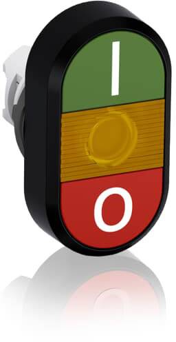 Ein Kippschalter mit grünem 'I' für Ein, orangefarbener Mittelbereich, und rotem 'O' für Aus.