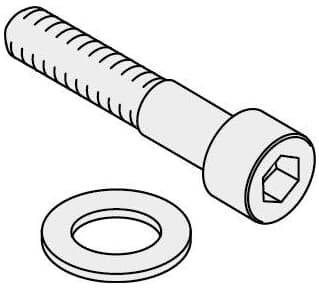 Eine Schraube mit Sechskantkopf und eine Unterlegscheibe.