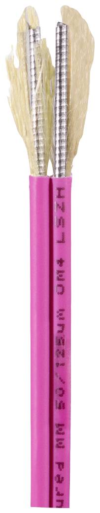 Ein rosa Kabel, das an einem Ende abisoliert ist und mehrere Metalladern sichtbar sind, genutzt in elektrischen Anwendungen.