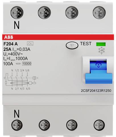 ABB 2CSF204123R1250 F204 A-25/0,03-L FI-Schutzschalter A 4polig 25 A 0.03 A 400 V