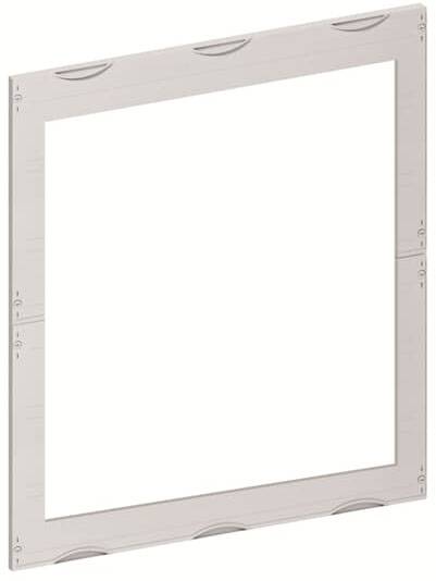 Ein weißer, quadratischer Rahmen mit verstärkten Ecken, möglicherweise ein Teil für Bau- oder Möbelkonstruktionen.