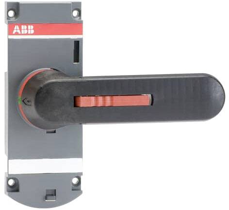 Ein grauer und schwarzer Schalter mit einem roten Hebel. Es scheint sich um ein elektrisches Bauteil oder einen Sicherungsschalter zu handeln.