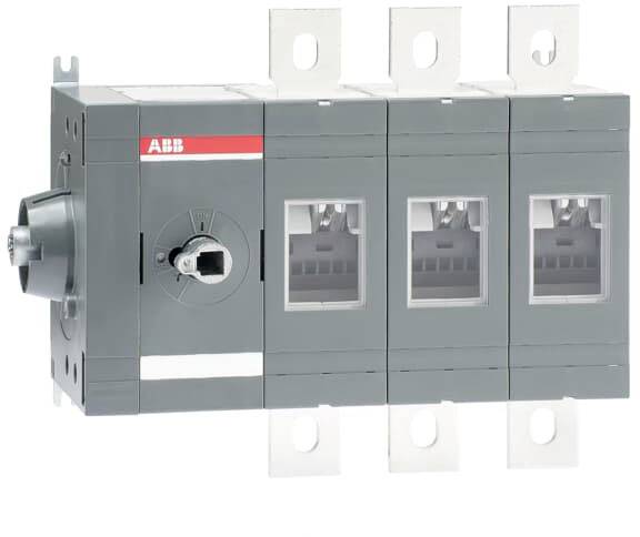 Industrieschalter in grauem Gehäuse mit vier vertikalen Schaltermodulen, silbernen Metallanschlüssen und seitlichem Drehgriff.