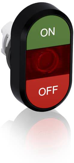 Ein ovaler Schalter mit grüner 'ON'- und roter 'OFF'-Fläche zeigt an, ob ein Gerät eingeschaltet oder ausgeschaltet ist.