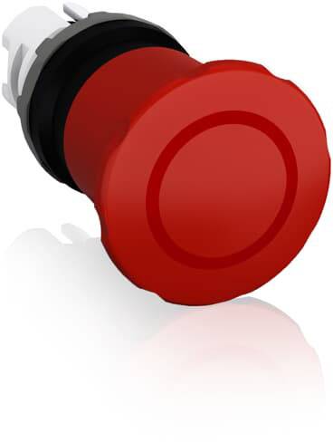 Roter Not-Aus-Schalter in Nahaufnahme, symbolisiert einen Sicherheitsmechanismus zum sofortigen Abschalten von Maschinen oder Geräten.