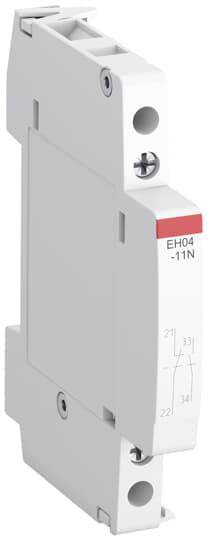 Ein schmaler, weißer elektrischer Schaltgerät mit der Aufschrift 'EH04-11N' auf der Vorderseite. Geeignet zur Montage auf DIN-Schiene.