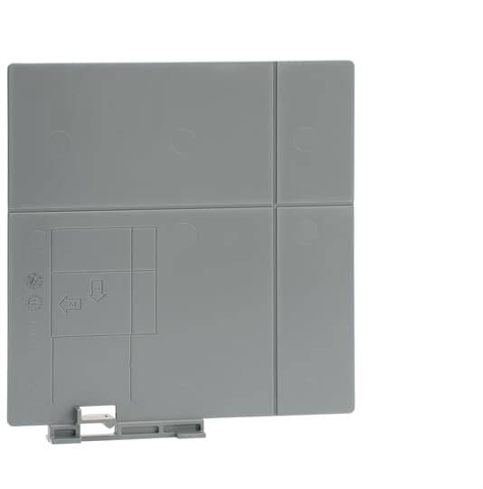 Eine graue Abdeckplatte, die für Kabelmanagement oder Wandmontage ohne sichtbare Anschlüsse oder Kabel verwendet wird.