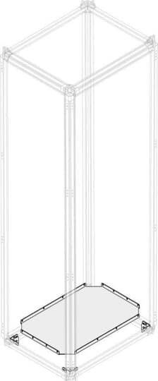 Transparenter, hoher rechteckiger Aufbau mit sichtbarer Basis; möglicherweise eine Rahmenkonstruktion oder ein Gerüst.
