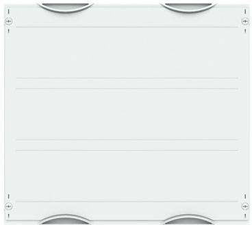 Rechteckige Metallplatte mit abgerundeten Ecken und Schraubenköpfen an den Seiten. Sie besitzt horizontale Linien zur Stabilität.