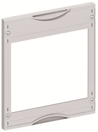 Ein quadratischer, beiger Lichtschalter-Rahmen aus Kunststoff, mit abgerundeten Ecken und Griffmulden oben und unten.