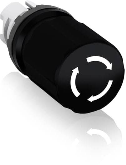Schwarzer Knopf mit weißen, kreisförmigen Pfeilen, die eine Drehbewegung anzeigen.