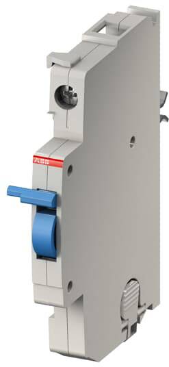 Ein grauer Leistungsschalter mit blauem Hebel; dient zum Schutz von elektrischen Schaltungen in Gebäuden.