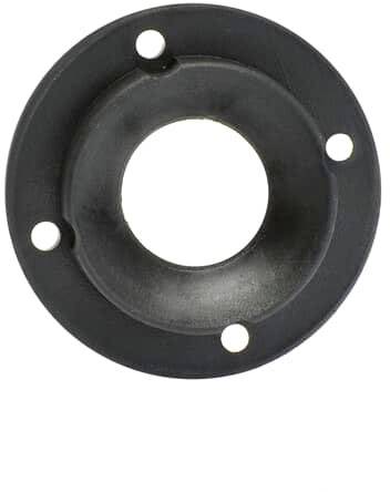 Schwarzes, rundes Kunststoffbauteil mit vier kleinen Löchern, gleichmäßig um den Rand verteilt.