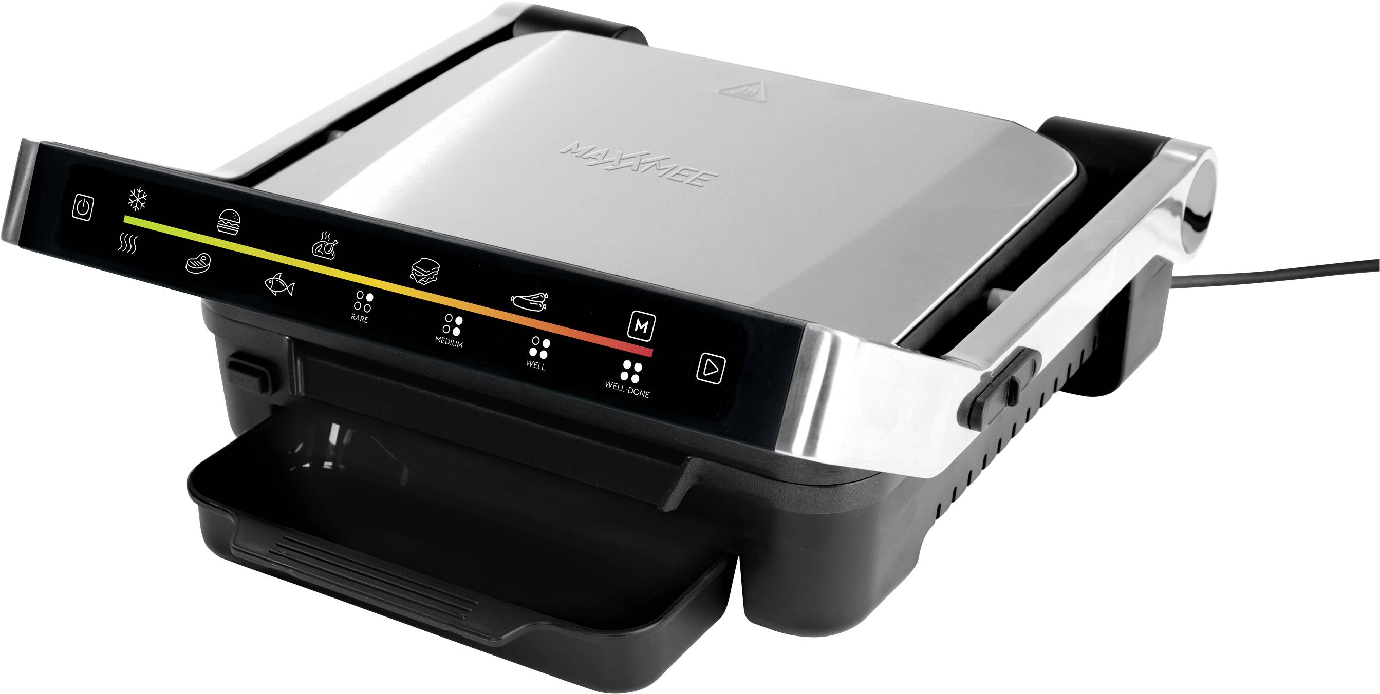 Maxxmee 09550 Elektro Grill klappbar, kabelgebunden, mit Display Aluminium, Schwarz