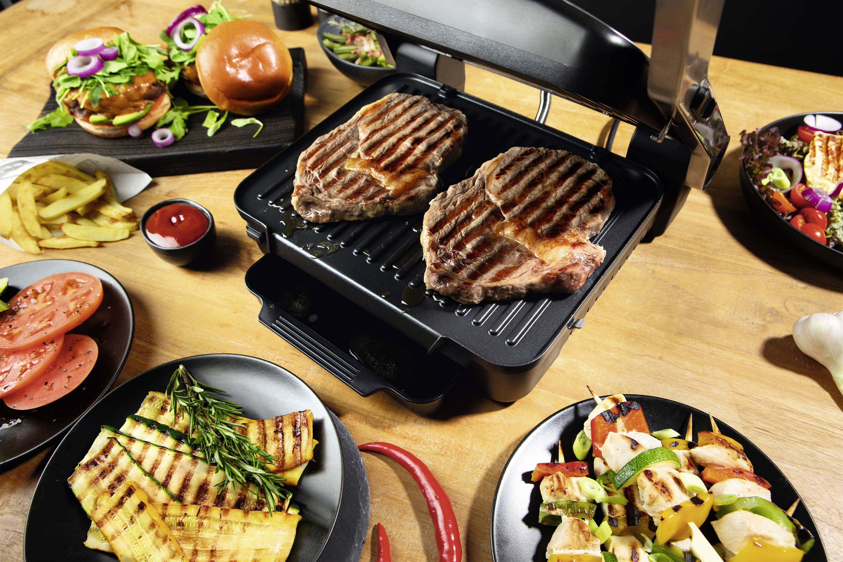 Maxxmee 09550 Elektro Grill klappbar, kabelgebunden, mit Display Aluminium, Schwarz