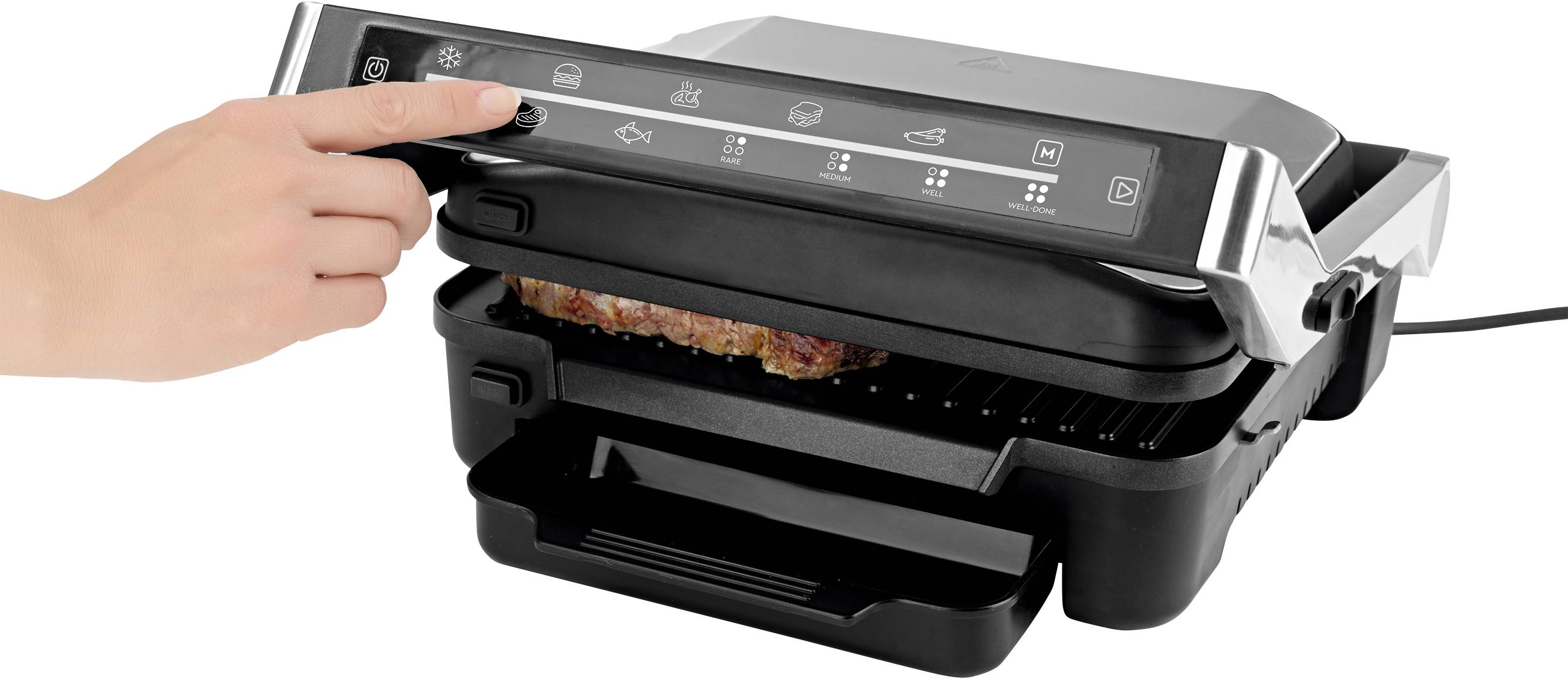 Maxxmee 09550 Elektro Grill klappbar, kabelgebunden, mit Display Aluminium, Schwarz