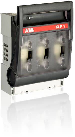 Ein dreipoliger Sicherungslasttrennschalter von ABB, Modell XLP 1, in Schwarz und Grau. Verwendet zur elektrischen Trennung und Sicherung.