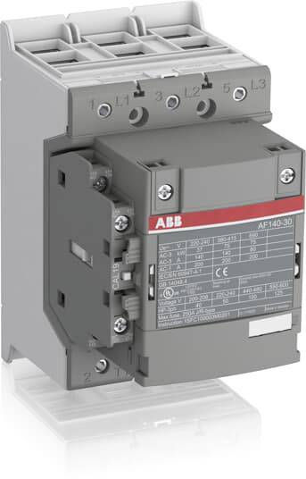 Industrieschütz von ABB, graues Gerät mit Beschriftung und Schrauben, zeigt verschiedene elektrische Anschlüsse.