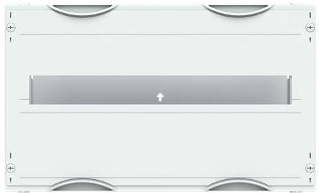 Grauer Briefkasten mit Pfeil nach oben in der Mitte, umgeben von Schrauben an den Ecken.