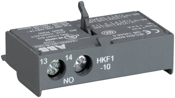Ein elektrischer Schalterblock mit zwei Beschriftungen '13' und '14', Schraubklemmen, und Flügelhebel, geeignet für diverse Steuerungen.
