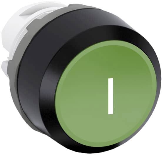 Ein runder, grüner Knopf mit einem weißen senkrechten Strich in der Mitte, symbolisiert 