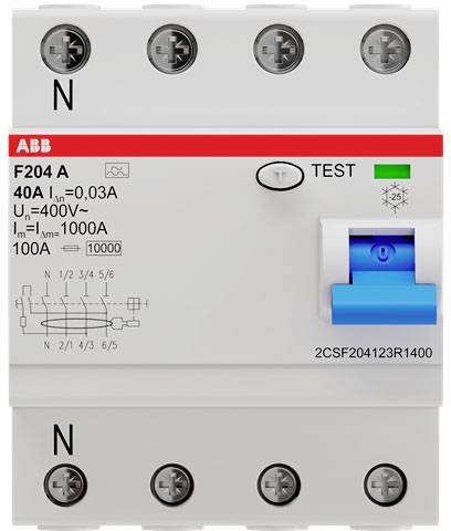 ABB Fi-Schalter N links 4X40A-0,03A F204 A-40/0,03 Install.Baumaterial Zählerschr./Verteilg